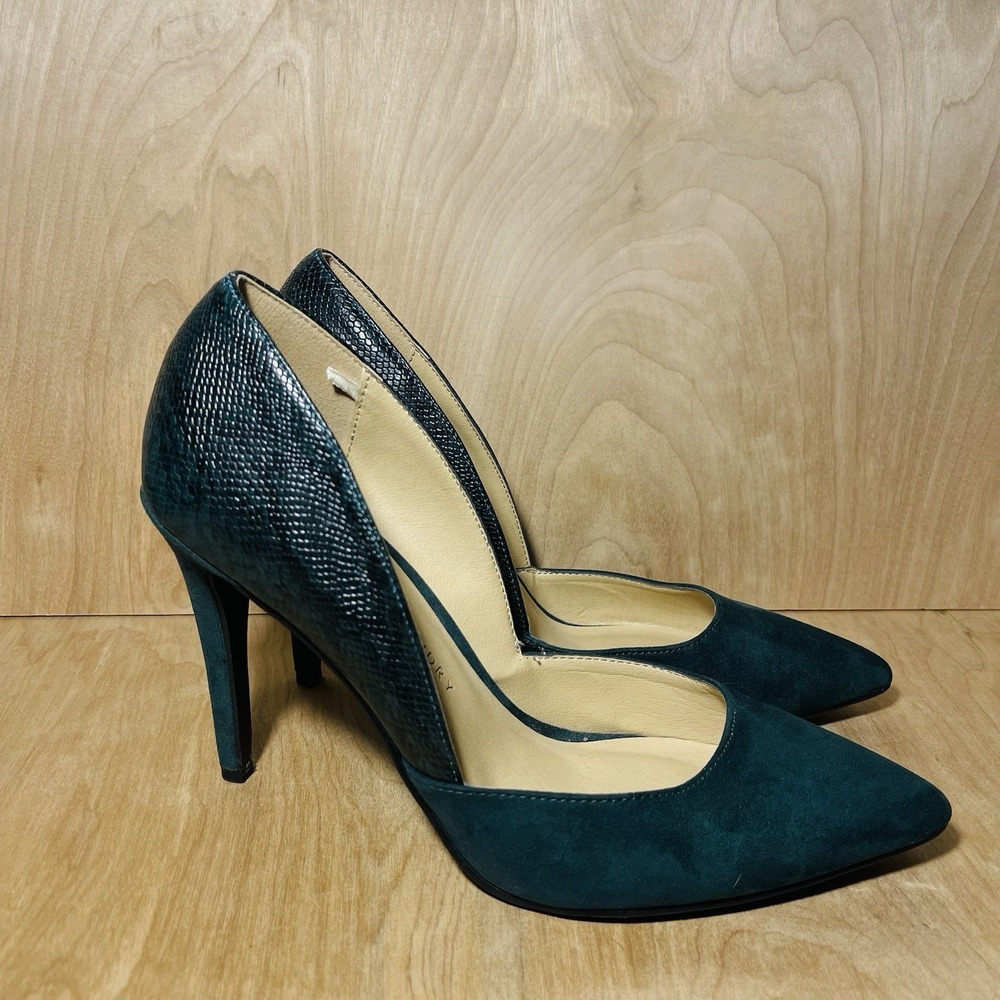 Chinese Laundry Faux Leather‎ & Suede Heels Dark Green Pump Snakeskin Sz 10